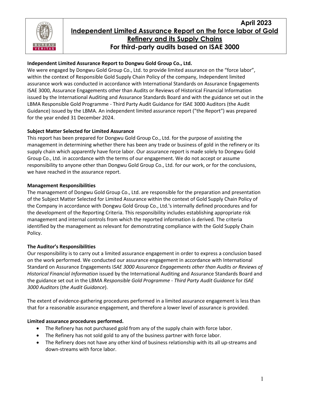 Additional Limited Assurance Report_Gold_Dongwu Gold Group Co., Ltd._China（images 1）