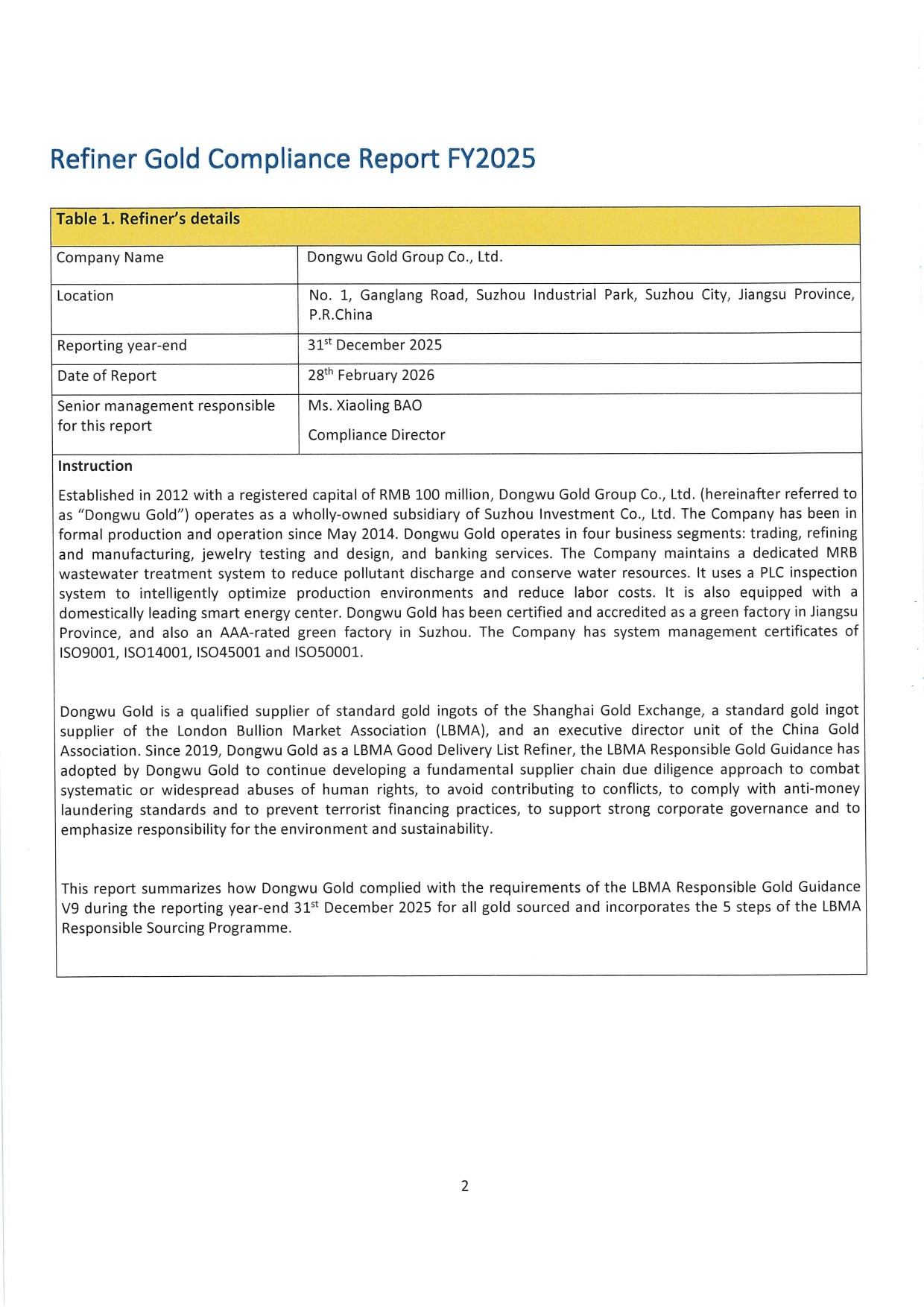 Dongwu Gold Refiner Compliance Report 2025（images 2）